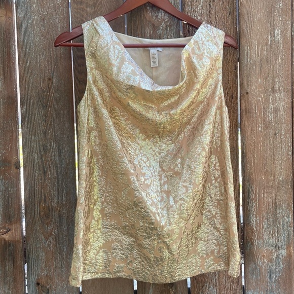 J Crew Women’s Gold Metallic Glitter Floral Sleeveless Silk Cowl Neck Size 4 - Picture 1 of 11